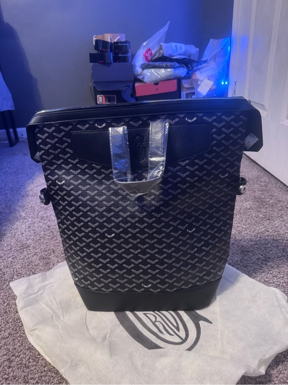 Black Patterned Vertical Backpack with Top Handle - Unbranded